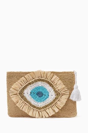 Evil Eye Clutch in Paper-raffia