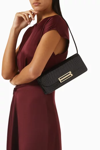 Small Dorian East West Clutch in Croc-embossed Leather