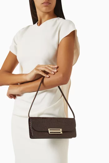 Small Dorian East West Clutch in Croc-embossed Leather