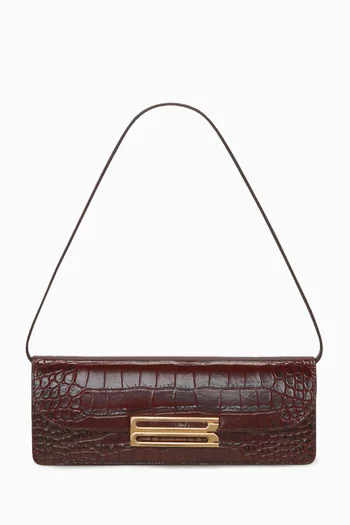 Small Dorian East West Clutch in Croc-embossed Leather