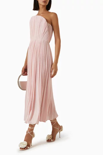 Strapless Pleated Corset Midi Dress