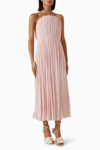Strapless Pleated Corset Midi Dress