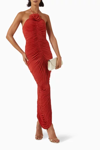 Ruched Halterneck Dress in Viscose Blend