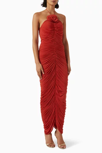 Ruched Halterneck Dress in Viscose Blend