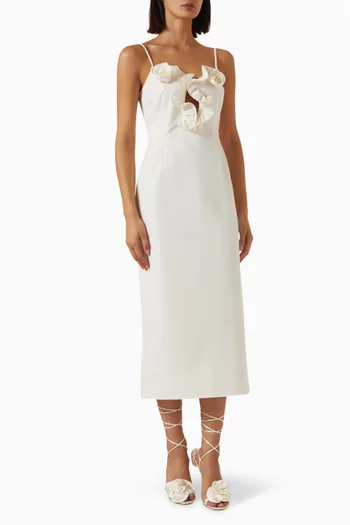 Flower-detail Midi Dress in Cotton