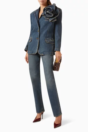 Floral-appliqué Blazer in Denim