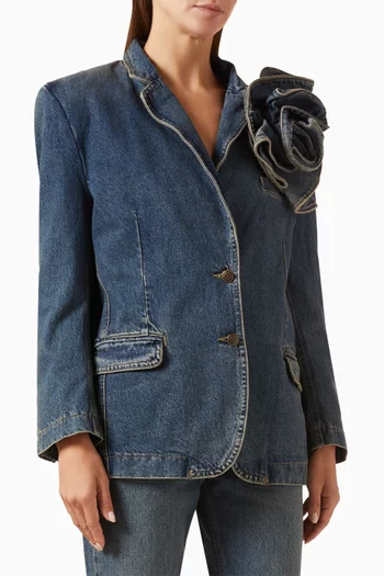 Floral-appliqué Blazer in Denim