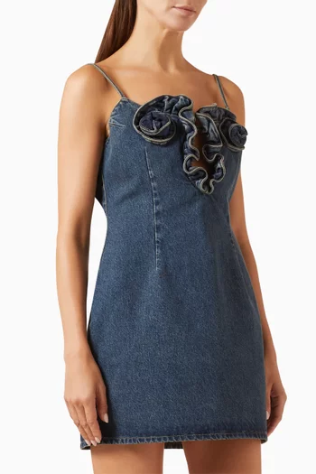 Floral-appliqué Mini Dress in Denim
