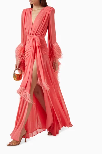 Geisha Feather-cuff Gown in Chiffon