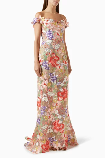 Flora 3D Off-shoulder Gown