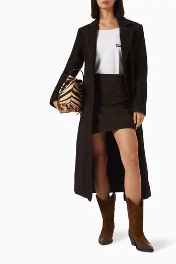 Long Double-breasted Coat in Suede
