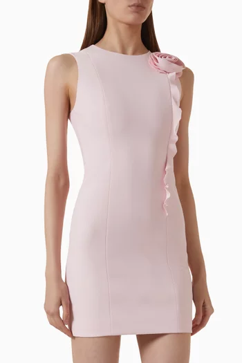 Flower-appliqué Mini Dress in Crepe