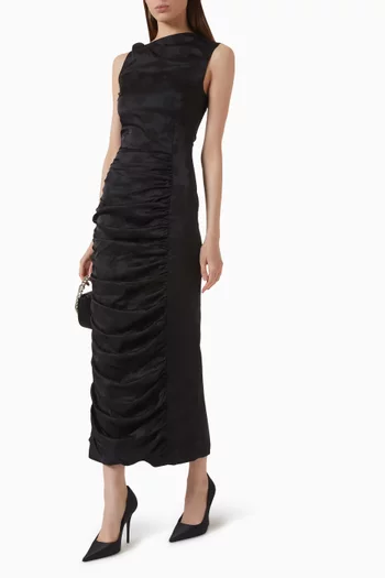 Ruched Midi Dress in Jacquard