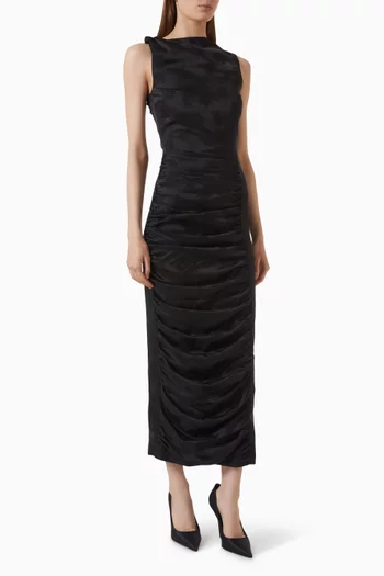 Ruched Midi Dress in Jacquard