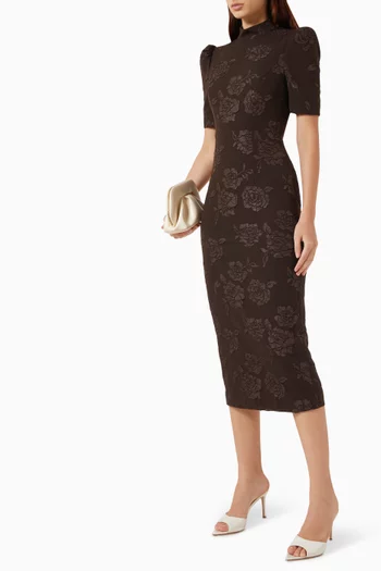 High-neck Dress in Floral Jacquard