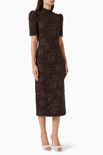 High-neck Dress in Floral Jacquard