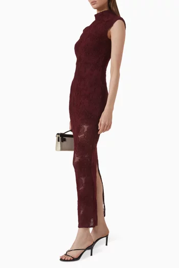 High-neck Dress in Flower Mesh