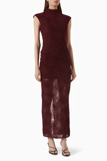 High-neck Dress in Flower Mesh