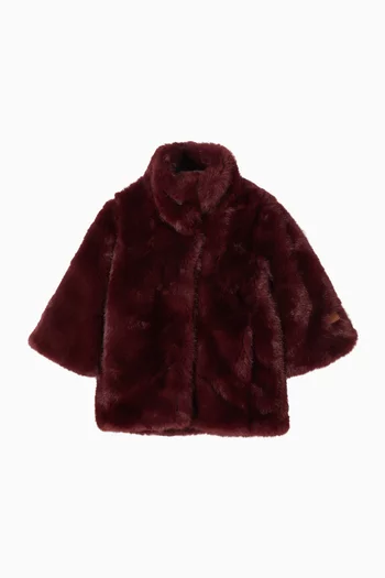 High Collar Coat in Faux Fur