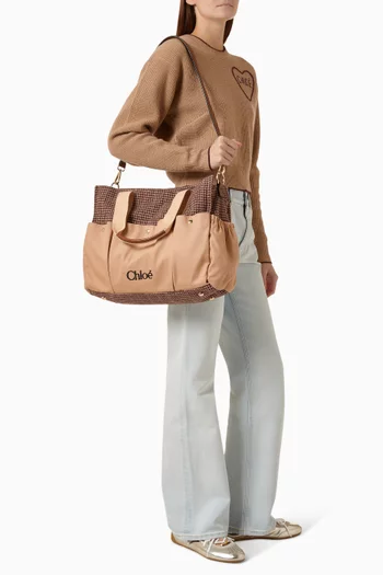 Checked Pattern Changing Bag in Canvas
