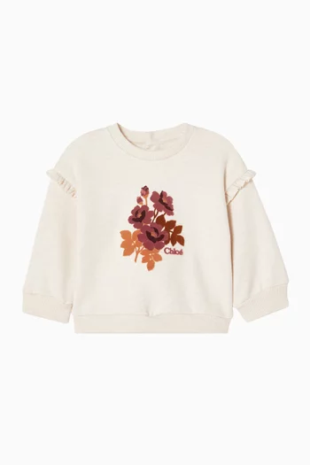 Floral Ruffle Sweatshirt in Cotton