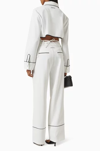 Contrast Piped Backless Tie Shirt