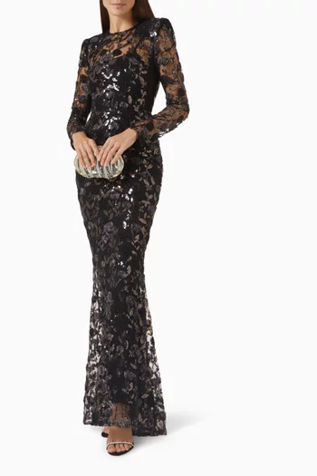 The Death of Roses Embellished Gown in Chiffon & Lace