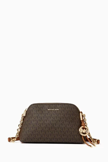 Freddie Small Crossbody Bag in Logo Print Faux Leather