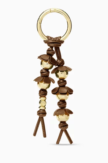 Embellished Floral Bag Charm in Faux Leather