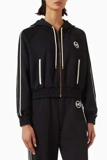 Contrast Zip-Up Track Jacket in Piqué