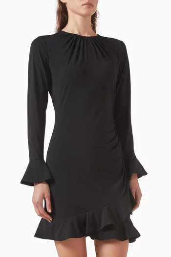 Ruched Ruffle Hem Mini Dress