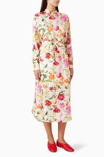 Wildflower-print Oversized Midi Shirt Dress in Silk