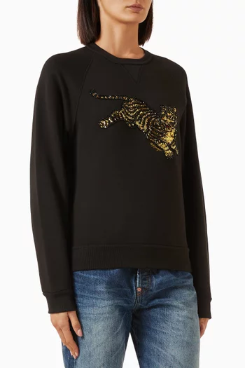 Jumping Tiger Embellished Sweatshirt in Cotton