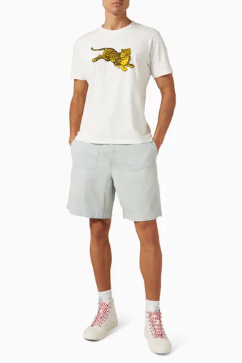Jumping Tiger Embroidered T-shirt in Cotton