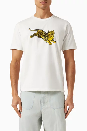 Jumping Tiger Embroidered T-shirt in Cotton