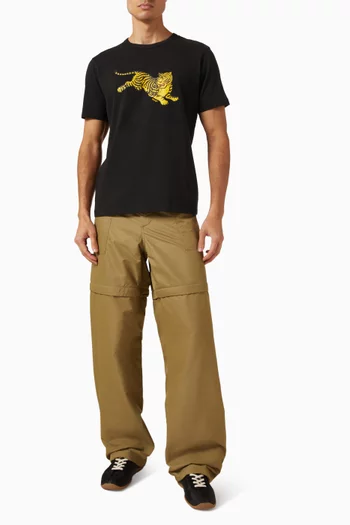 Jumping Tiger Embroidered T-shirt in Cotton