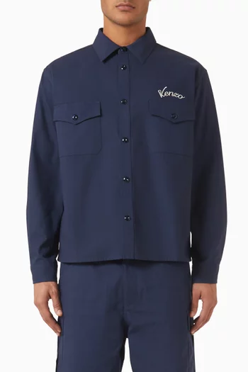 Varsity Embroidered Overshirt in Cotton Twill