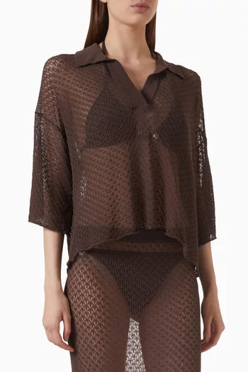 Riley Collared Top in Crochet-knit