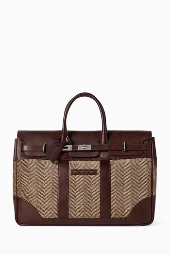 Chevron-effect Country Bag in Techno Fabric & Calfskin