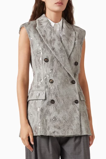 Dazzling Lynx-embroidered Vest in Virgin Wool & Cashmere