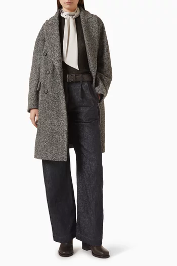 Dazzling Monili Chevron Double-breasted Coat in Virgin Wool & Alpaca