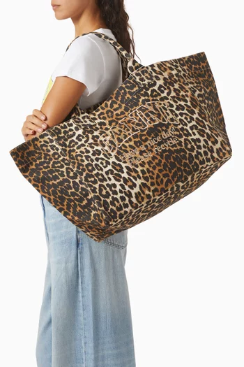 Large Leopard-print Tote Bag in Cotton