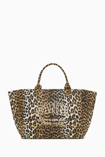 Large Leopard-print Tote Bag in Cotton
