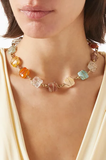 Rainbow Square Necklace in Gold-plated Brass