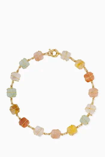 Rainbow Square Necklace in Gold-plated Brass