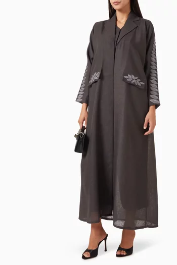 Thread Embroidered Abaya Set in Linen
