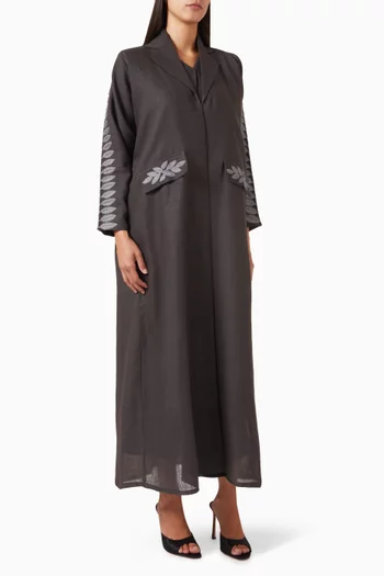 Thread Embroidered Abaya Set in Linen