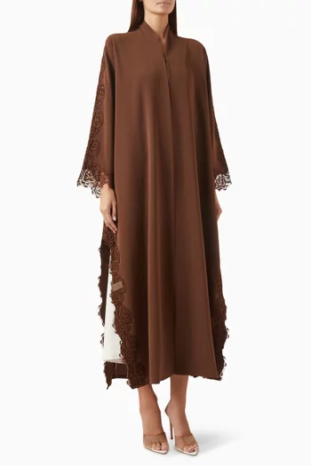 Lace & Beads Embroidered Abaya in Crepe