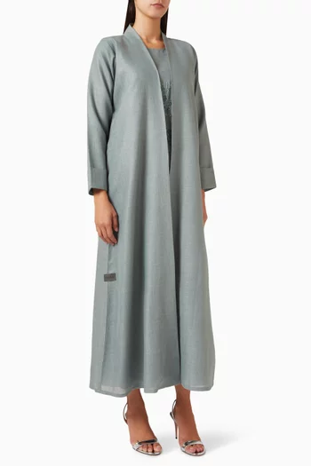 Contrast Thread & Beaded Band Abaya in Linen