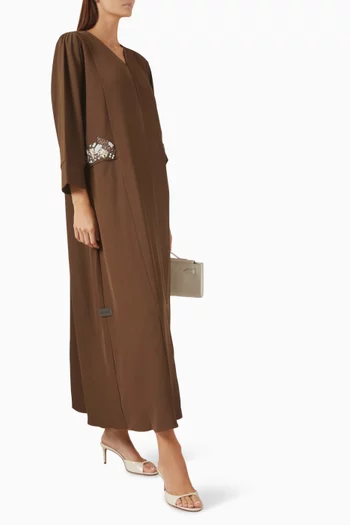 Thread & Beads Panel Embroidered Abaya in Crepe